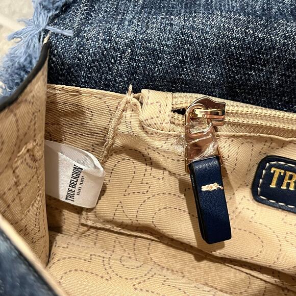 True Religion: Women's Y2K Frayed Denim Crossbody Adjustable Shoulder Bag - Picture 12 of 13